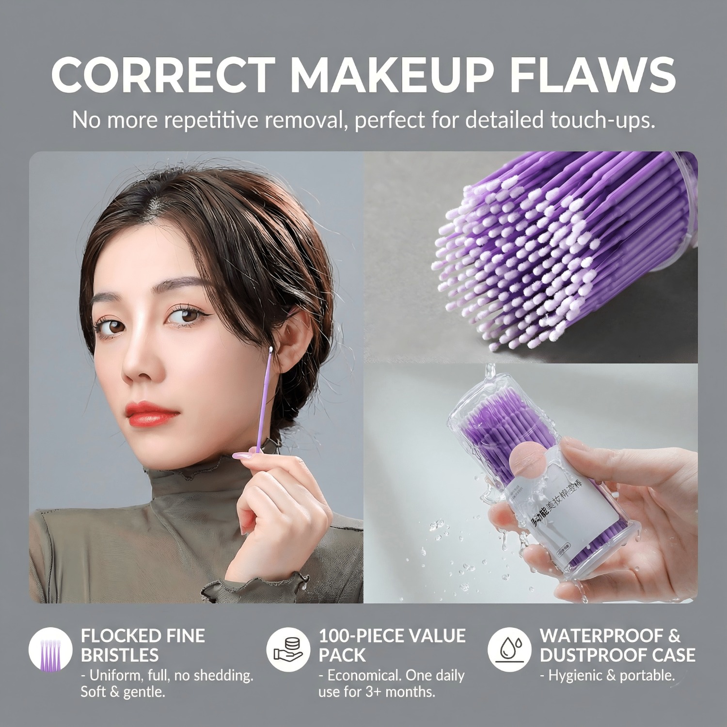 Beauty For You Makeup - 100Pcs Purple Micro Brushes Pointed Cotton