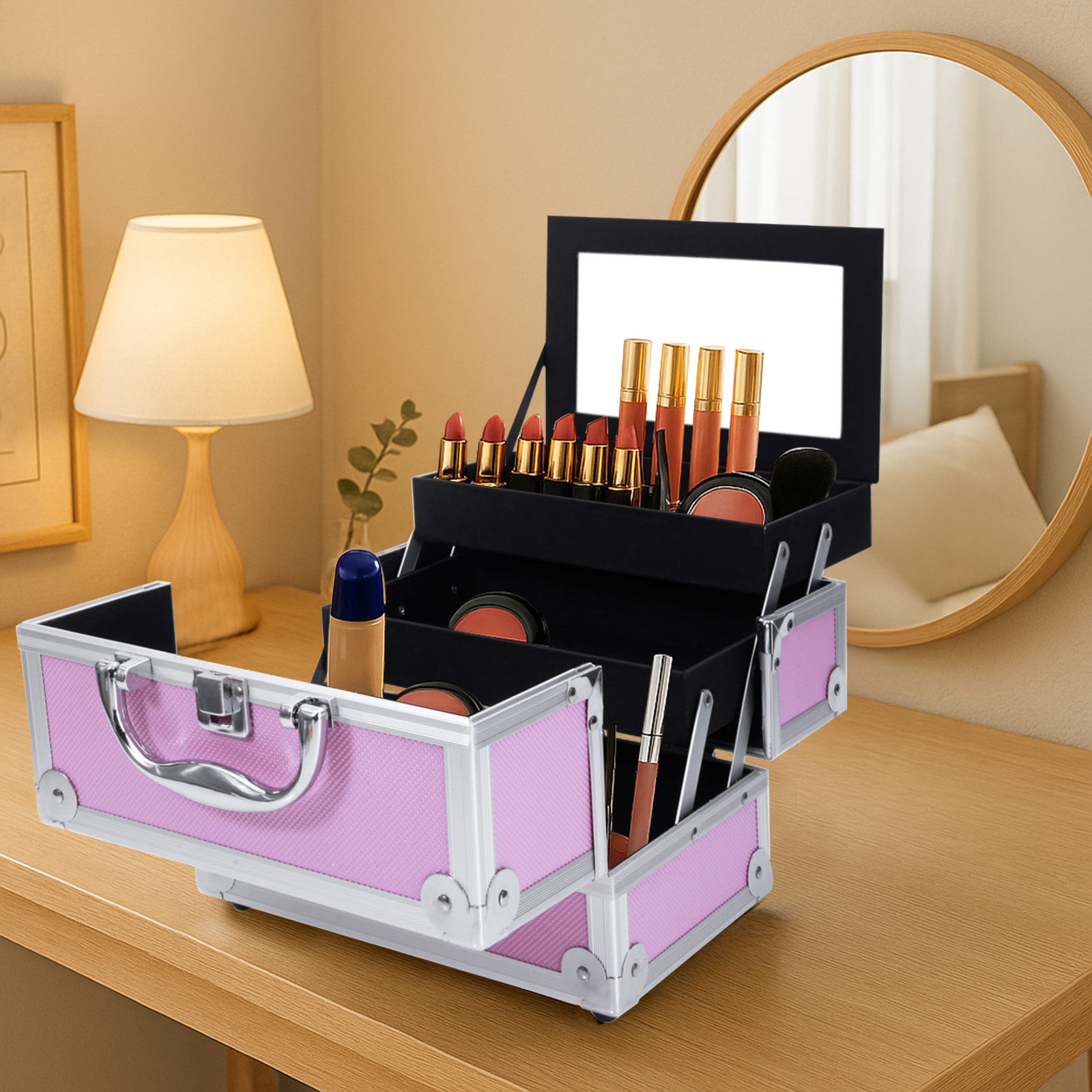 Pink Aluminum Alloy Makeup Cas - Beauty Makeup Salon reseña y precio