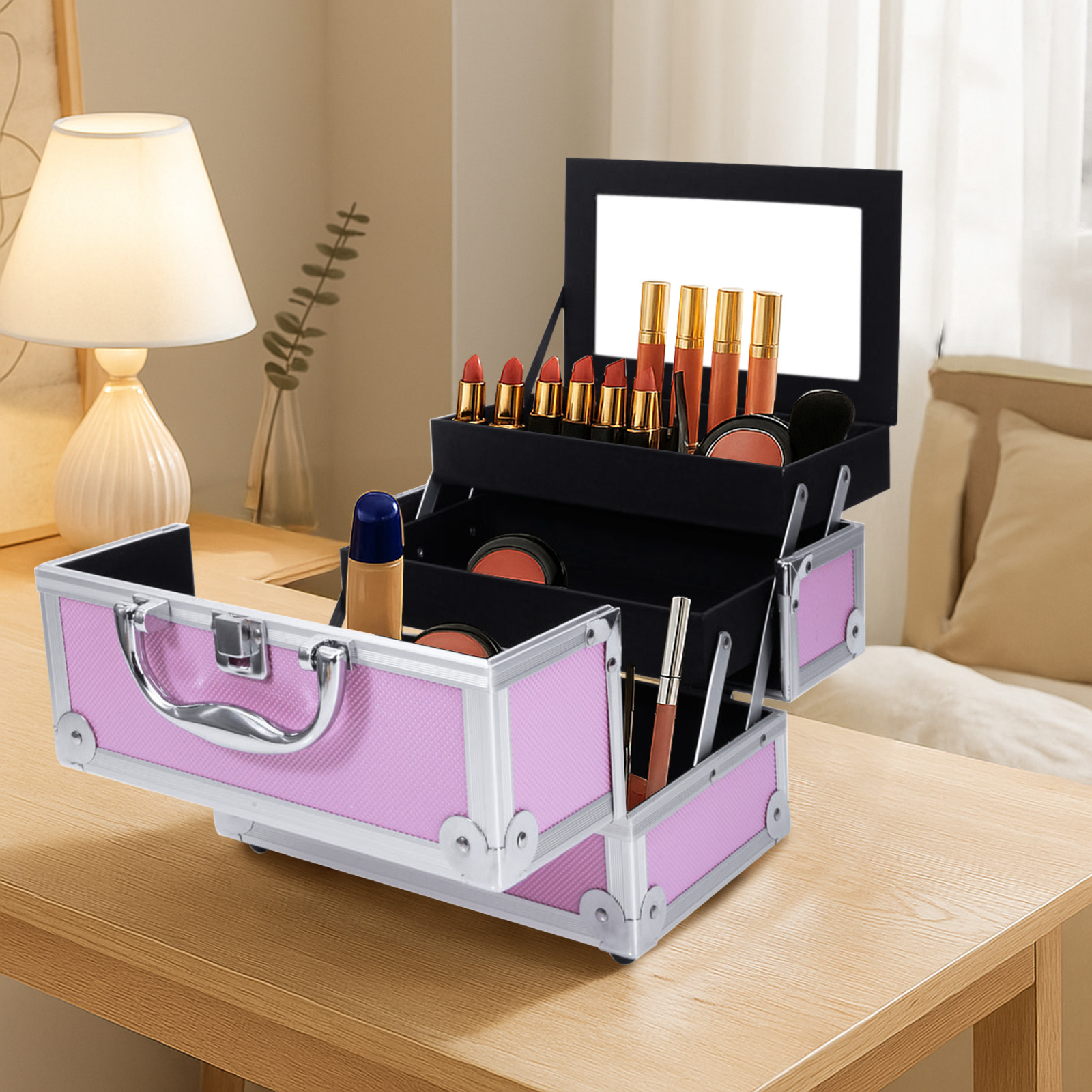 Pink Aluminum Alloy Makeup Cas - Beauty Makeup Salon reseña y precio