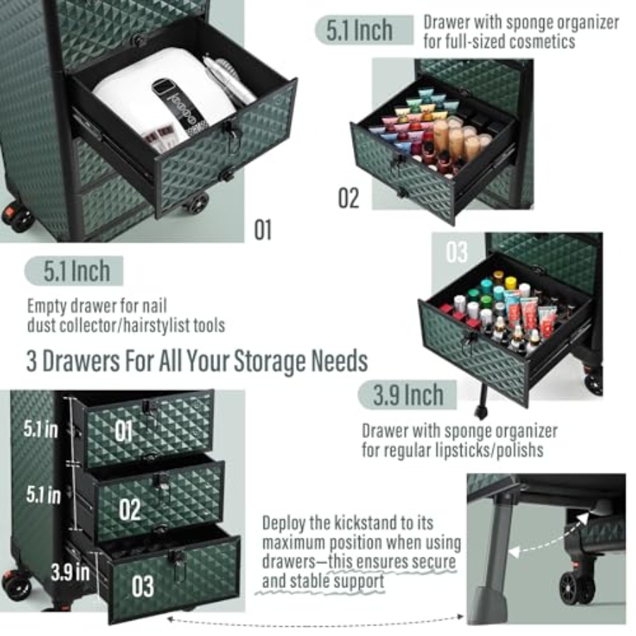 Nail Trolley Cart with 3 Drawe - Beauty Makeup Trolley reseña y precio