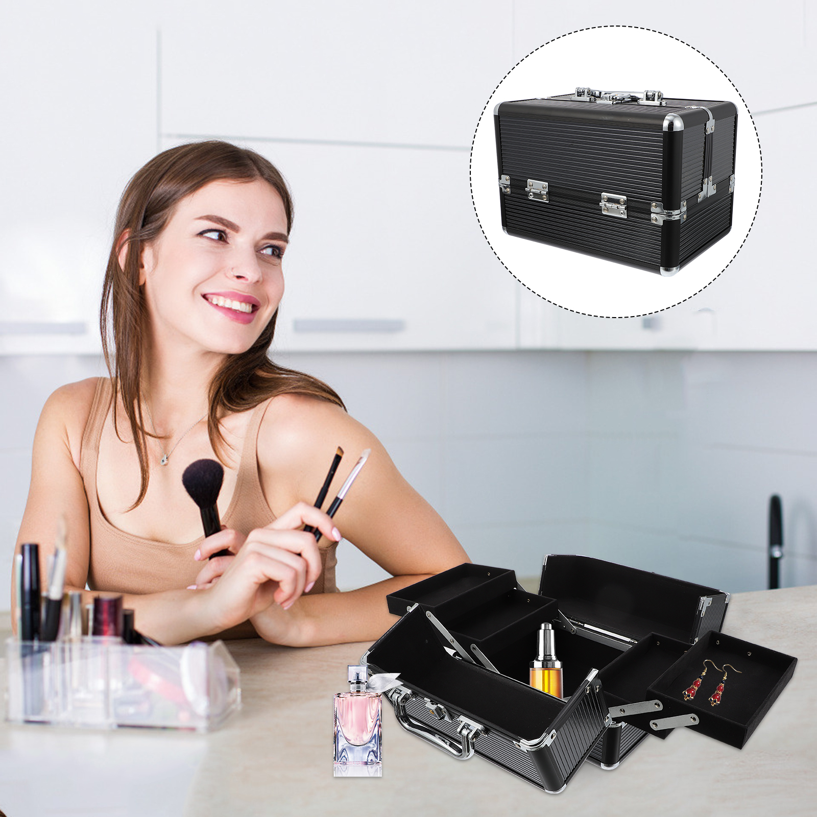 Makeup Case Handheld Storage C - Beauty Makeup Case reseña y precio